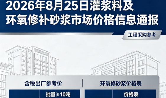叶城2026年8月25日灌浆料及环氧修补砂浆市场价格信息通报